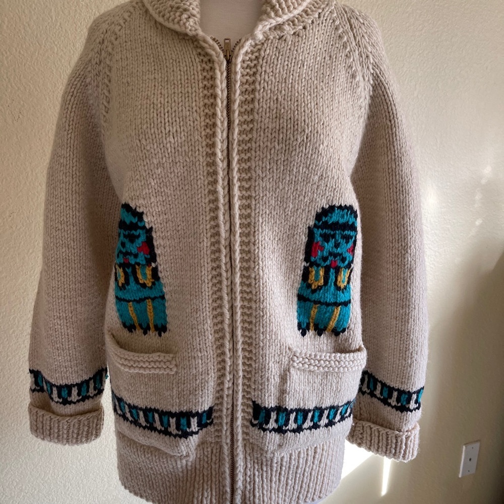 Meso American Aztec Cardigan. Bulky. Wool. Zipper